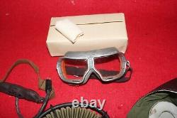 Vintage Pilot Leather Flight Helmet Leather Goggles Oxygen Mask 6505