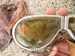Vintage Scully Air Mail Leather Aviator Flight Cap Pilot Helmet Goggles Medium
