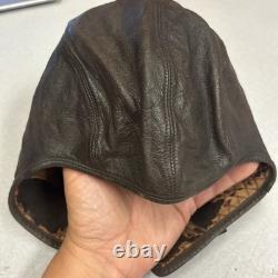 Vintage Scully Air Mail Leather Aviator Flight Cap Pilot Helmet Goggles Medium