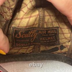 Vintage Scully Air Mail Leather Aviator Flight Cap Pilot Helmet Goggles Medium
