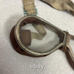 Vintage Scully Air Mail Leather Aviator Flight Cap Pilot Helmet Goggles Medium