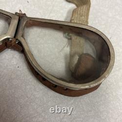 Vintage Scully Air Mail Leather Aviator Flight Cap Pilot Helmet Goggles Medium