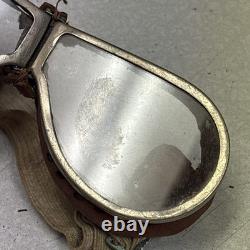 Vintage Scully Air Mail Leather Aviator Flight Cap Pilot Helmet Goggles Medium