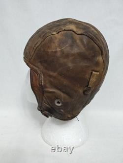 Vintage Scully Brothers Leather Aviator Flight Helmet Shearling Lined 1940s-50s
