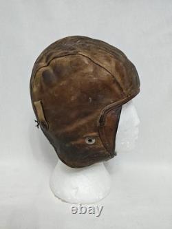 Vintage Scully Brothers Leather Aviator Flight Helmet Shearling Lined 1940s-50s