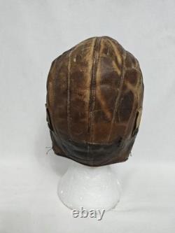Vintage Scully Brothers Leather Aviator Flight Helmet Shearling Lined 1940s-50s