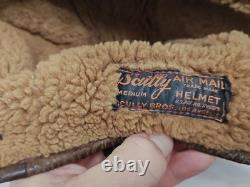 Vintage Scully Brothers Leather Aviator Flight Helmet Shearling Lined 1940s-50s