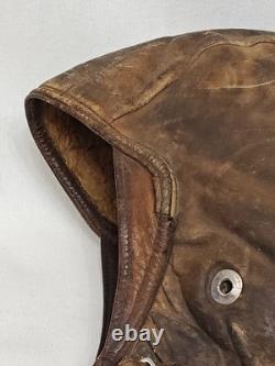 Vintage Scully Brothers Leather Aviator Flight Helmet Shearling Lined 1940s-50s