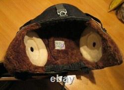 Vintage Soviet Pilot Helmet Flight Winter SHZ-78 USSR Air Force Leather Fur