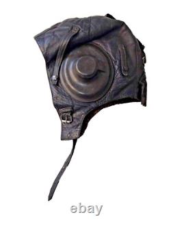 Vintage Soviet USSR Pilot Leather Flight Helmet Fur Lined 1956 Moscow Cold War