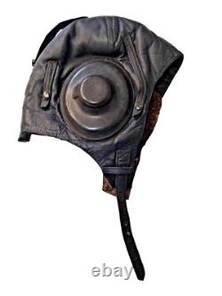 Vintage Soviet USSR Pilot Leather Flight Helmet Fur Lined 1956 Moscow Cold War