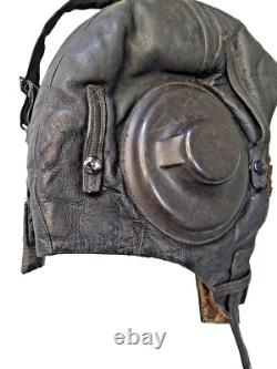 Vintage Soviet USSR Pilot Leather Flight Helmet Fur Lined 1956 Moscow Cold War