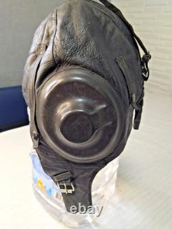 Vintage Soviet USSR Pilot Leather Flight Helmet Fur Lined 1956 Moscow Cold War