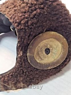 Vintage Soviet USSR Pilot Leather Flight Helmet Fur Lined 1956 Moscow Cold War Vintage Soviet USSR Pilot Leather Flight Helmet Fur Lined 1956 Moscow Cold War