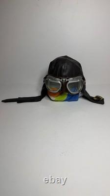 Vintage Split-S Aviation Leather Flight Helmet with Stadium pilot goggles