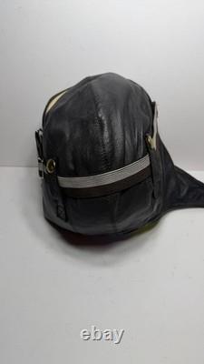 Vintage Split-S Aviation Leather Flight Helmet with Stadium pilot goggles