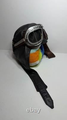Vintage Split-S Aviation Leather Flight Helmet with Stadium pilot goggles