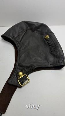 Vintage Split-S Aviation Leather Flight Helmet with Stadium pilot goggles