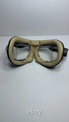 Vintage Split-S Aviation Leather Flight Helmet with Stadium pilot goggles