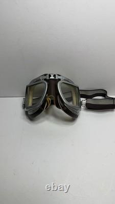Vintage Split-S Aviation Leather Flight Helmet with Stadium pilot goggles