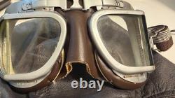 Vintage Split-S Aviation Leather Flight Helmet with Stadium pilot goggles