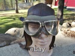 Vintage WWII Air Associates Leather Flight pilot helmet withgoggles. Pilots name