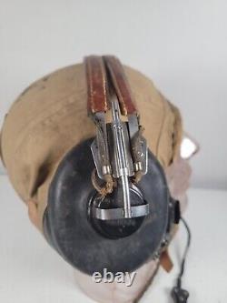 Vintage WWII Air Force Pilots AN-H-15 Helmet Cap Flight 2 Headset w Mic& Bag Lot