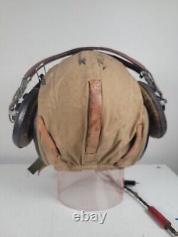 Vintage WWII Air Force Pilots AN-H-15 Helmet Cap Flight 2 Headset w Mic& Bag Lot