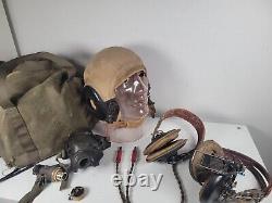 Vintage WWII Air Force Pilots AN-H-15 Helmet Cap Flight 2 Headset w Mic& Bag Lot