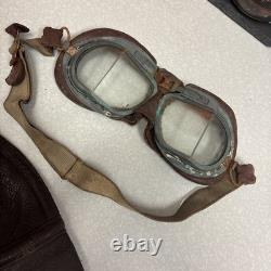 Vintage WWII Leather Aviator Flight Cap Pilot Helmet Goggles Slote & Klein