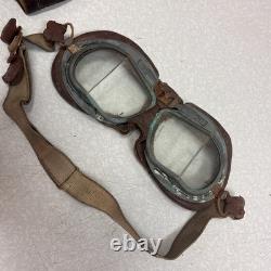 Vintage WWII Leather Aviator Flight Cap Pilot Helmet Goggles Slote & Klein