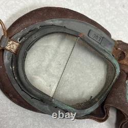 Vintage WWII Leather Aviator Flight Cap Pilot Helmet Goggles Slote & Klein