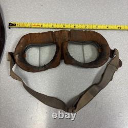 Vintage WWII Leather Aviator Flight Cap Pilot Helmet Goggles Slote & Klein