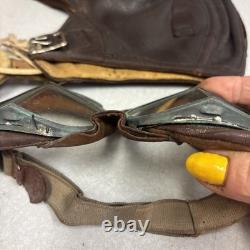 Vintage WWII Leather Aviator Flight Cap Pilot Helmet Goggles Slote & Klein