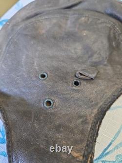 Vintage WWII US Navy Type M-450 Leather Flight Helmet 4-Panel Pilot Goggle Strap