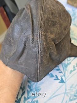 Vintage WWII US Navy Type M-450 Leather Flight Helmet 4-Panel Pilot Goggle Strap
