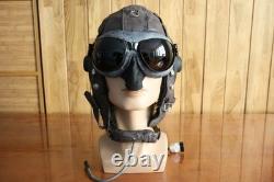 Vintage Winter Leather Flight Helmet, Lined with Wool, MiG Pilot Goggles