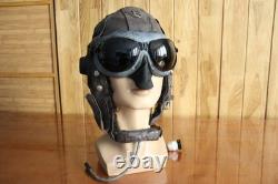 Vintage Winter Leather Flight Helmet, Lined with Wool, MiG Pilot Goggles