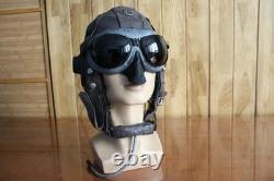 Vintage Winter Leather Flight Helmet, Lined with Wool, MiG Pilot Goggles