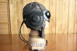 Vintage Winter Leather Flight Helmet, Lined with Wool, MiG Pilot Goggles