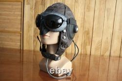Vintage Winter Leather Flight Helmet, Lined with Wool, MiG Pilot Goggles