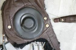 Vintage Winter Leather Flight Helmet, Lined with Wool, MiG Pilot Goggles