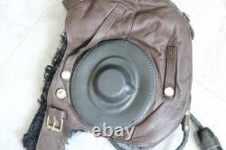 Vintage Winter Leather Flight Helmet, Lined with Wool, MiG Pilot Goggles