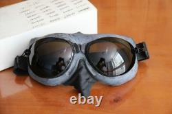 Vintage Winter Leather Flight Helmet, Lined with Wool, MiG Pilot Goggles