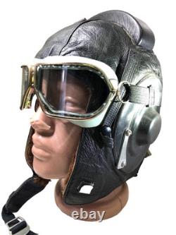 Vtg Pilot Flight Helmet ShL 1970-80s with Goggles & Laryngophone Cold War Era