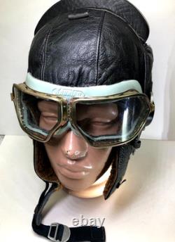 Vtg Pilot Flight Helmet ShL 1970-80s with Goggles & Laryngophone Cold War Era