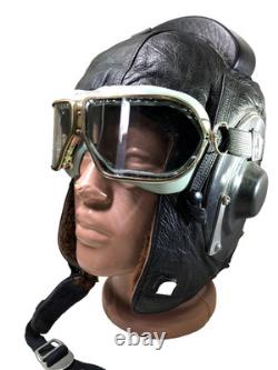 Vtg Pilot Flight Helmet ShL 1970-80s with Goggles & Laryngophone Cold War Era
