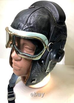 Vtg Pilot Flight Helmet ShL 1970-80s with Goggles & Laryngophone Cold War Era
