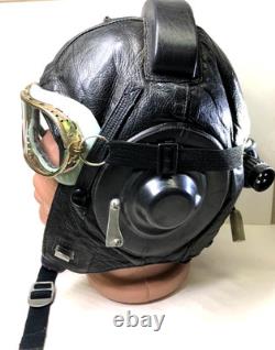 Vtg Pilot Flight Helmet ShL 1970-80s with Goggles & Laryngophone Cold War Era