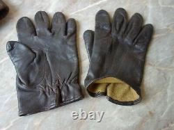 Vtg Rare Ww2 Wwii German Luftwaffe Aviator Pilot Leather Flight Helmet & Gloves